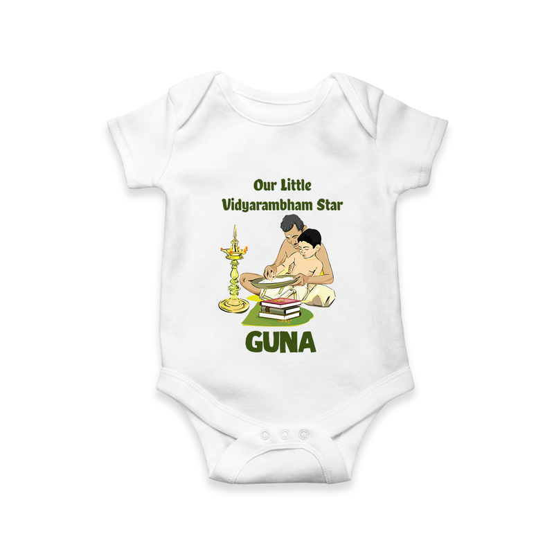 Our Little Vidyarambham Star Romper | Personalized Baby Romper for Learning and Celebration - WHITE - New Born (Chest 14")