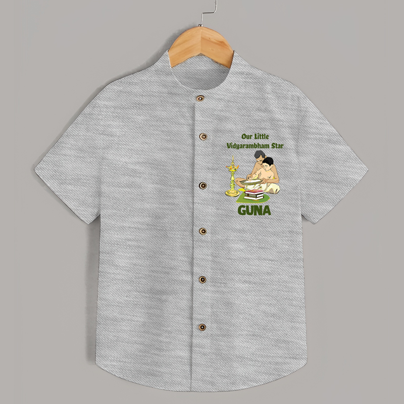 Our Little Vidyarambham Star Shirt | Personalized Baby Shirt for Learning and Celebration - GREY - 0 - 6 Months Old (Chest 23")