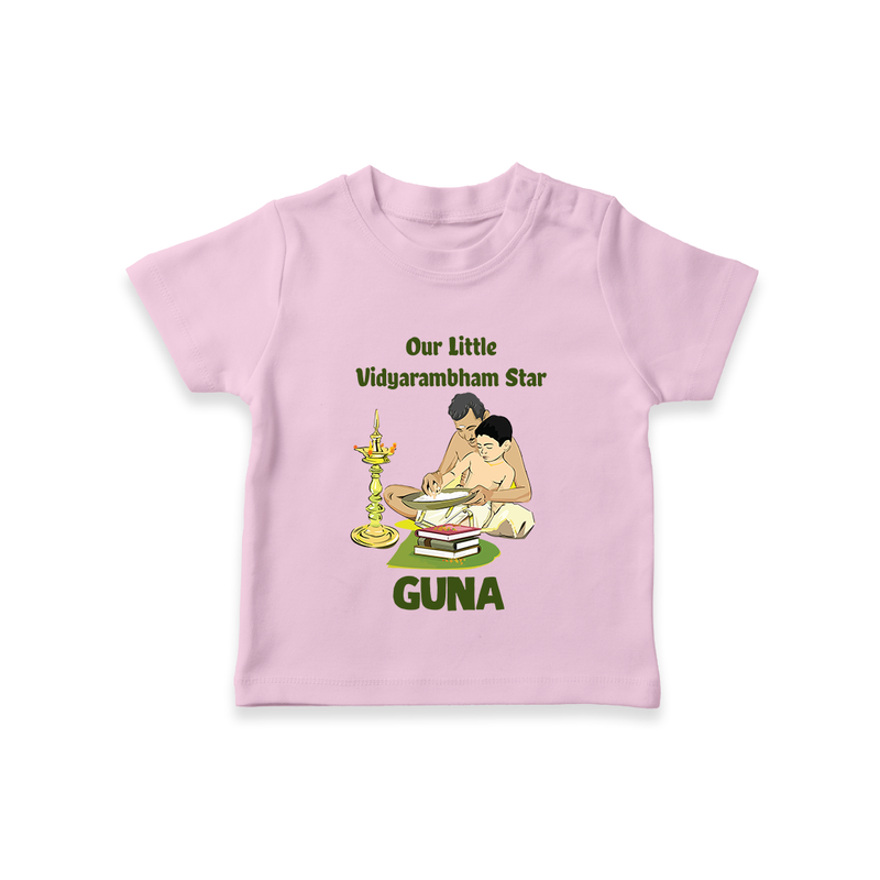 Our Little Vidyarambham Star Tshirt | Personalized Baby Tshirt for Learning and Celebration - BABY PINK - 0-5 Months Old (Chest 17")