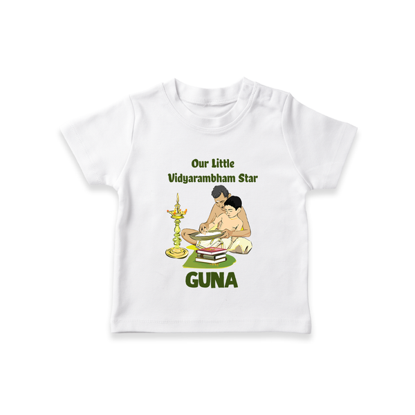 Our Little Vidyarambham Star Tshirt | Personalized Baby Tshirt for Learning and Celebration - WHITE - 0-5 Months Old (Chest 17")