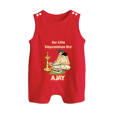  Little Vidyarambham Star Button Romper - RED - New Born (Chest 18")