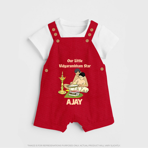 Our Little Vidyarambham Star Dungaree Set | Personalized Baby Dungaree Set for Learning and Celebration - RED - 0 - 5 Months Old (Chest 18")