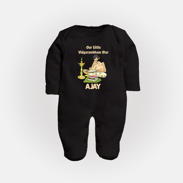 Our Little Vidyarambham Star Sleep Suit | Personalized Baby Sleep Suit for Learning and Celebration - BLACK - New Born (Chest 7.5")