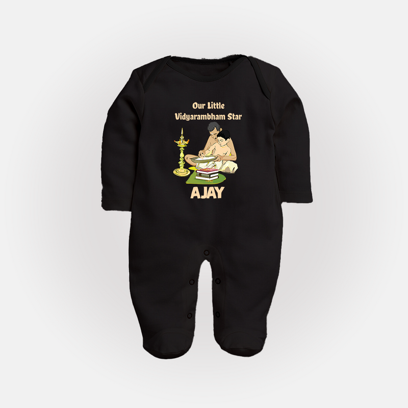 Our Little Vidyarambham Star Sleep Suit | Personalized Baby Sleep Suit for Learning and Celebration - BLACK - New Born (Chest 7.5")