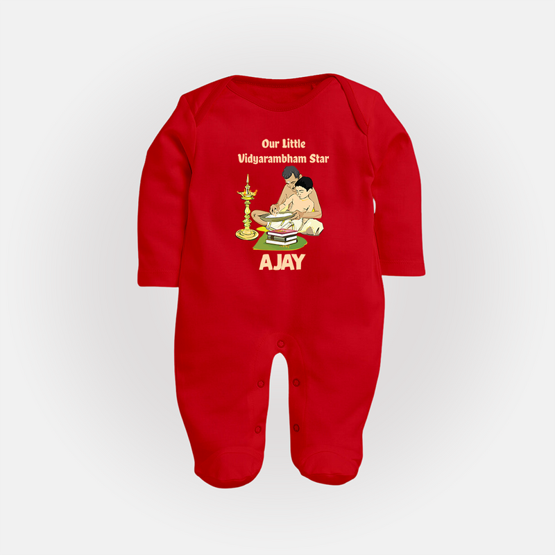 Our Little Vidyarambham Star Sleep Suit | Personalized Baby Sleep Suit for Learning and Celebration - RED - New Born (Chest 7.5")
