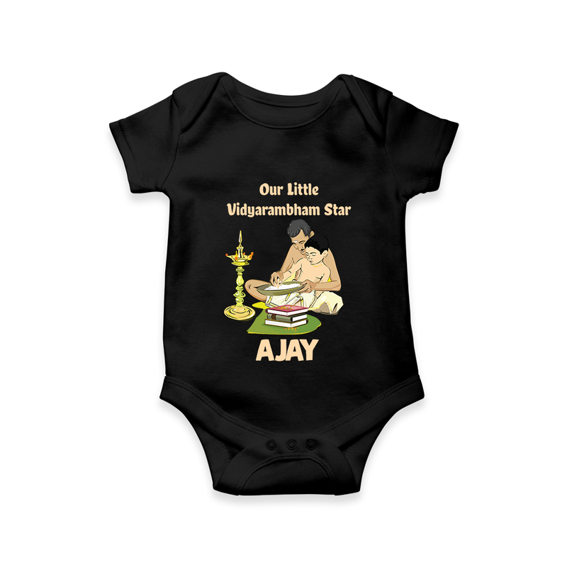 Our Little Vidyarambham Star Romper | Personalized Baby Romper for Learning and Celebration - BLACK - New Born (Chest 14")