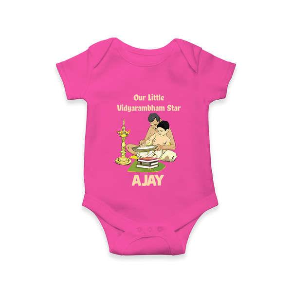 Our Little Vidyarambham Star Romper | Personalized Baby Romper for Learning and Celebration - HOT PINK - New Born (Chest 14")