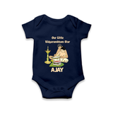 Our Little Vidyarambham Star Romper | Personalized Baby Romper for Learning and Celebration - NAVY BLUE - New Born (Chest 14")