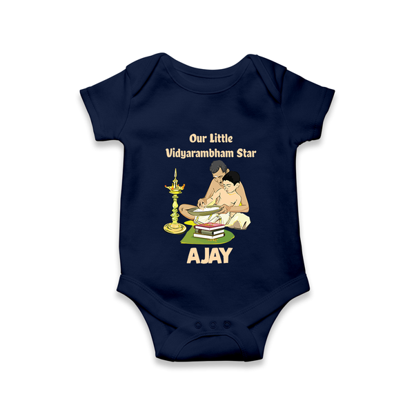 Our Little Vidyarambham Star Romper | Personalized Baby Romper for Learning and Celebration - NAVY BLUE - New Born (Chest 14")