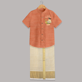 Our Little Vidyarambham Star Shirt And Dhoti | Personalized Baby Shirt And Dhoti for Learning and Celebration - ORANGE - 0 - 6 Months Old (Chest-23") (Dhoti length-14")