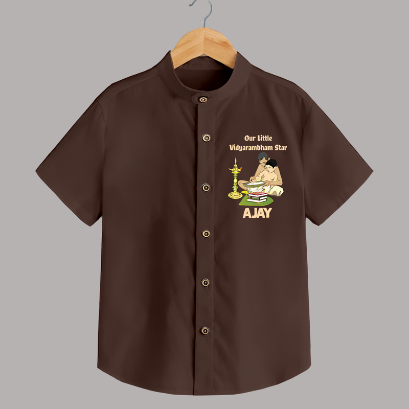 Our Little Vidyarambham Star Shirt | Personalized Baby Shirt for Learning and Celebration - CHOCOLATE BROWN - 0 - 6 Months Old (Chest 23")