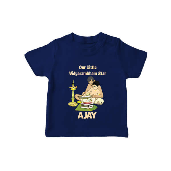 Little Vidyarambham Star T shirt - NAVY BLUE - 0-5 Months Old (Chest 17")