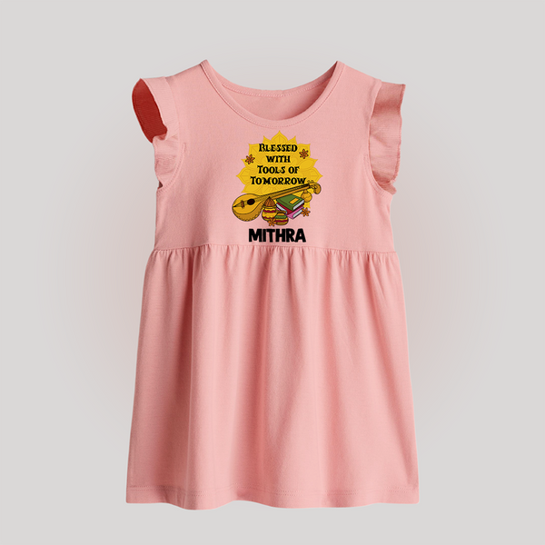 Blessed With Tools of Tomorrow Baby Frock | Custom Baby Frock for Ayudha Puja - BABY PINK - 0 - 3 Months Old (Chest 17")