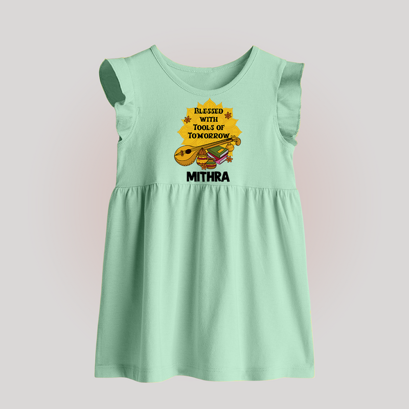Blessed With Tools of Tomorrow Baby Frock | Custom Baby Frock for Ayudha Puja - MINT GREEN - 0 - 3 Months Old (Chest 17")