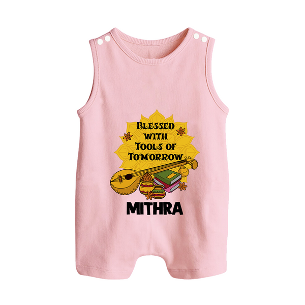 Blessed With Tools of Tomorrow Romper Suit | Custom Baby Romper Suit for Ayudha Puja - BABY PINK - 0 - 5 Months Old (Chest 18")