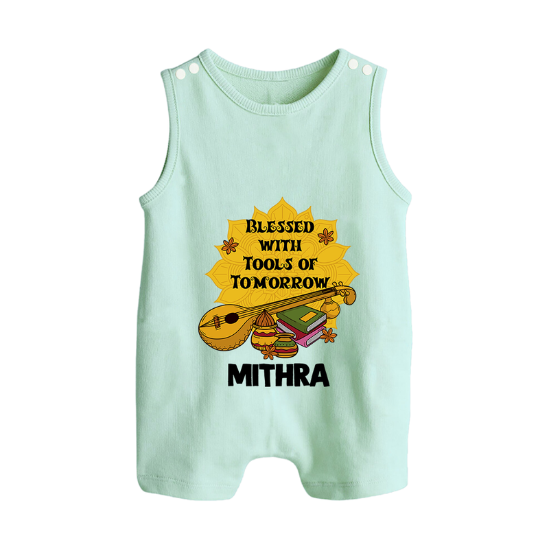 Blessed With Tools of Tomorrow Romper Suit | Custom Baby Romper Suit for Ayudha Puja - MINT GREEN - 0 - 5 Months Old (Chest 18")