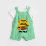 Blessed With Tools of Tomorrow Dungaree Set | Custom Baby Dungaree Set for Ayudha Puja - GREEN - 0 - 5 Months Old (Chest 18")