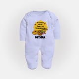 Blessed With Tools of Tomorrow Sleep Suit | Custom Baby Sleep Suit for Ayudha Puja - BABY BLUE - New Born (Chest 7.5")