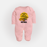 Blessed With Tools of Tomorrow Sleep Suit | Custom Baby Sleep Suit for Ayudha Puja - BABY PINK - New Born (Chest 7.5")