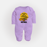 Blessed With Tools of Tomorrow Sleep Suit | Custom Baby Sleep Suit for Ayudha Puja - LILAC - New Born (Chest 7.5")
