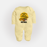 Blessed With Tools of Tomorrow Sleep Suit | Custom Baby Sleep Suit for Ayudha Puja - PASTEL YELLOW - New Born (Chest 7.5")