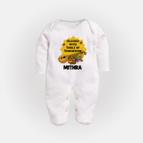 Blessed With Tools of Tomorrow Sleep Suit | Custom Baby Sleep Suit for Ayudha Puja - WHITE - New Born (Chest 7.5")