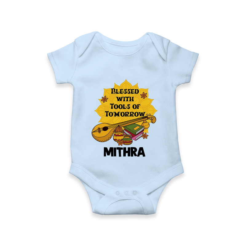 Blessed With Tools of Tomorrow Romper | Custom Baby Romper for Ayudha Puja - BABY BLUE - New Born (Chest 14")