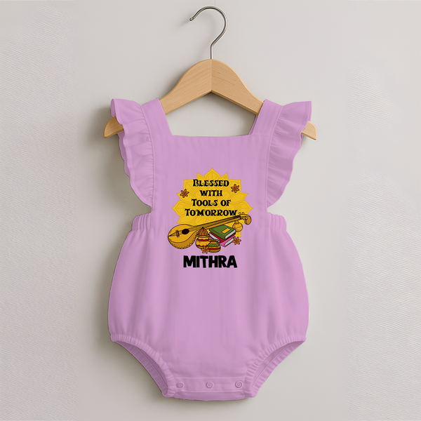 Blessed With Tools of Tomorrow Romper Frock | Custom Baby Romper Frock for Ayudha Puja - BABY PINK - 0 - 3 Months Old (Chest 19")