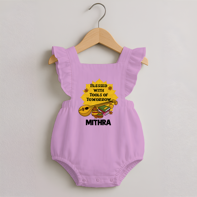 Blessed With Tools of Tomorrow Romper Frock | Custom Baby Romper Frock for Ayudha Puja - BABY PINK - 0 - 3 Months Old (Chest 19")