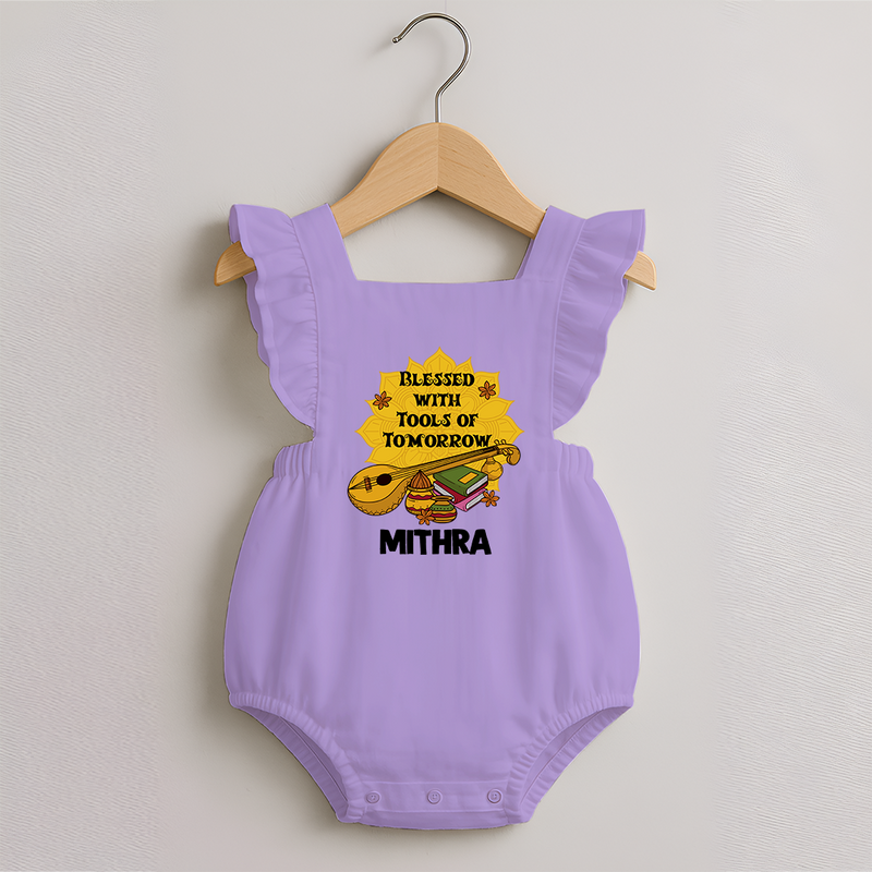 Blessed With Tools of Tomorrow Romper Frock | Custom Baby Romper Frock for Ayudha Puja - LILAC - 0 - 3 Months Old (Chest 19")