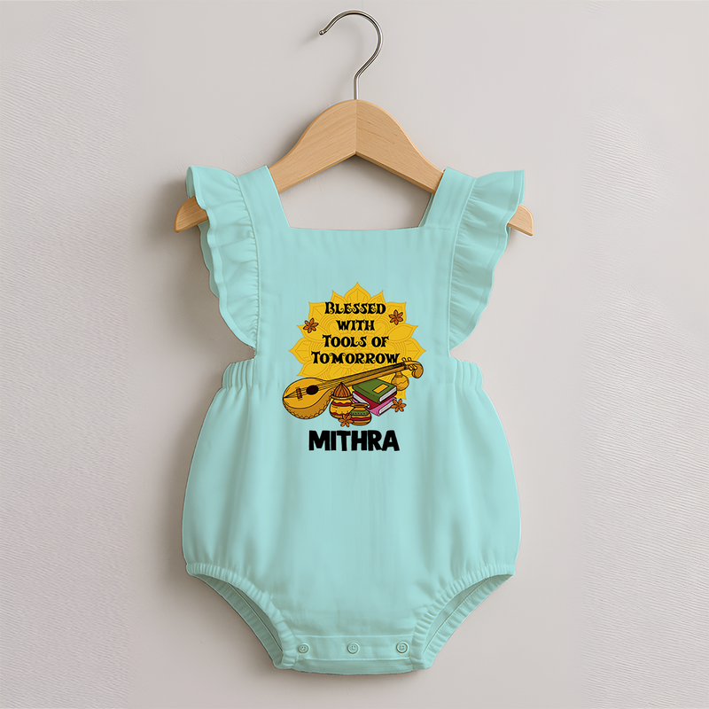 Blessed With Tools of Tomorrow Romper Frock | Custom Baby Romper Frock for Ayudha Puja - MINT GREEN - 0 - 3 Months Old (Chest 19")