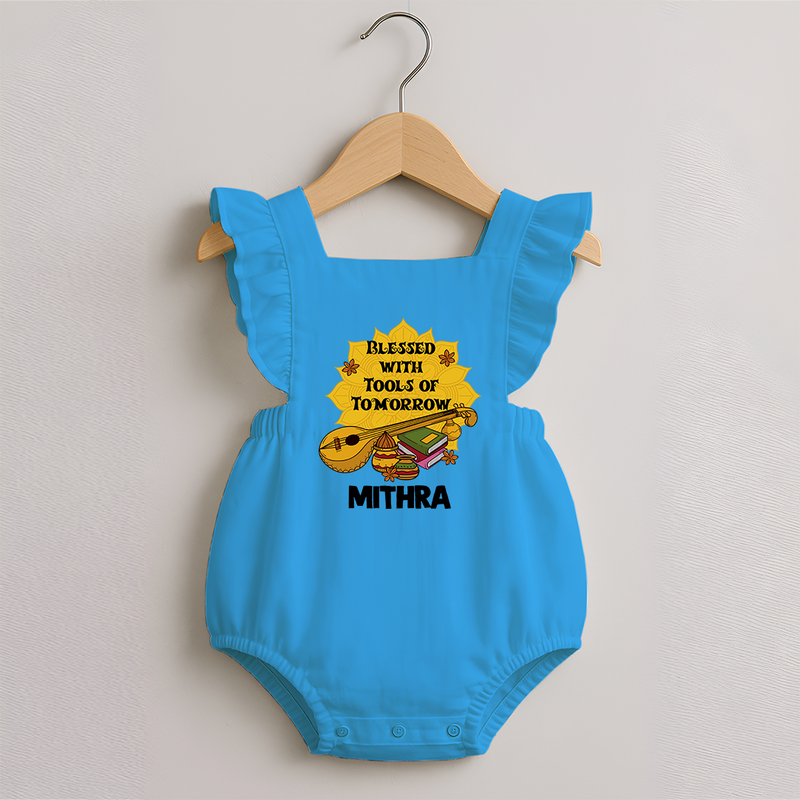 Blessed With Tools of Tomorrow Romper Frock | Custom Baby Romper Frock for Ayudha Puja - SKY BLUE - 0 - 3 Months Old (Chest 19")