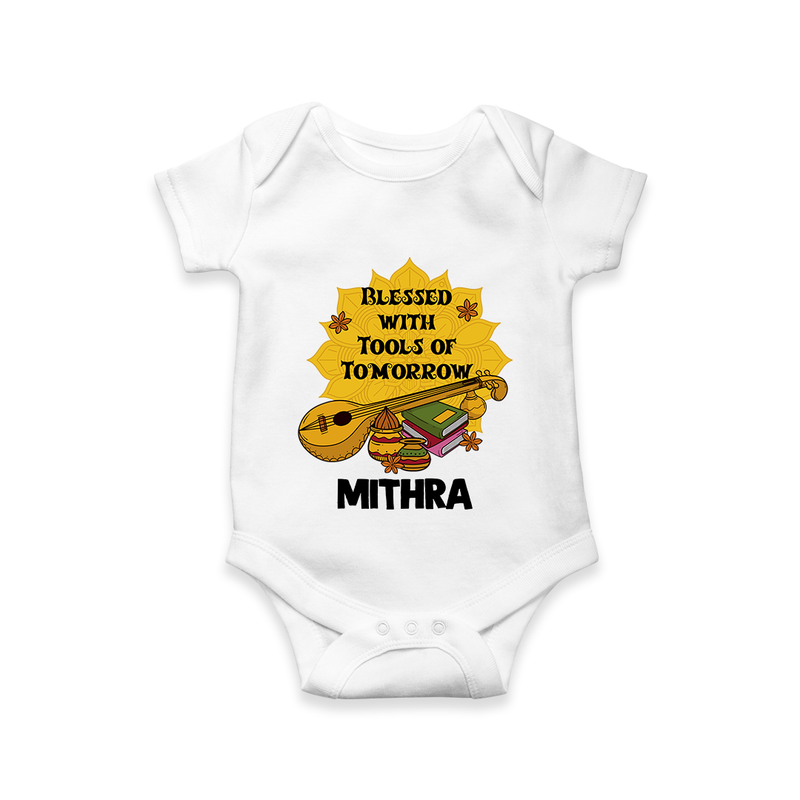 Blessed With Tools of Tomorrow Romper | Custom Baby Romper for Ayudha Puja - WHITE - New Born (Chest 14")
