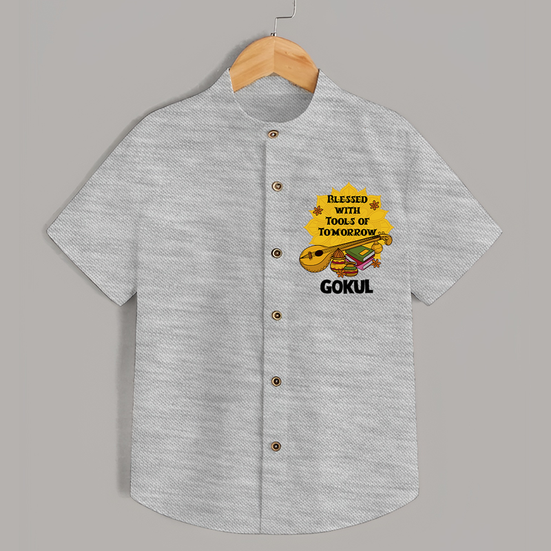 Blessed With Tools of Tomorrow Shirt | Custom Baby Shirt for Ayudha Puja - GREY - 0 - 6 Months Old (Chest 23")