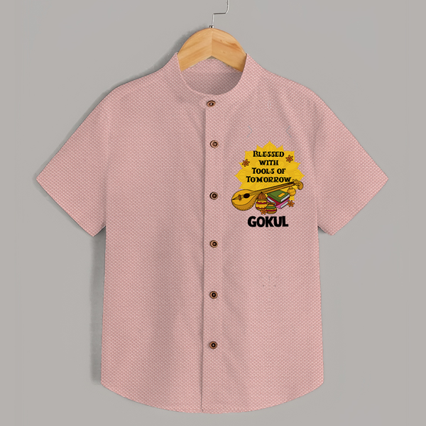 Blessed With Tools of Tomorrow Shirt | Custom Baby Shirt for Ayudha Puja - PEACH - 0 - 6 Months Old (Chest 23")