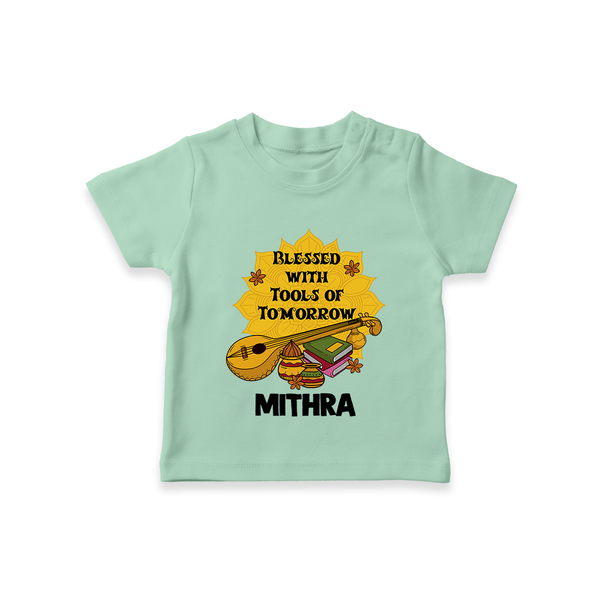 Blessed With Tools of Tomorrow Tshirt | Custom Baby Tshirt for Ayudha Puja - MINT GREEN - 0-5 Months Old (Chest 17")