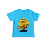 Blessed With Tools of Tomorrow Tshirt | Custom Baby Tshirt for Ayudha Puja - SKY BLUE - 0-5 Months Old (Chest 17")