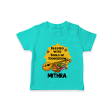 Blessed With Tools of Tomorrow Tshirt | Custom Baby Tshirt for Ayudha Puja - TEAL - 0-5 Months Old (Chest 17")