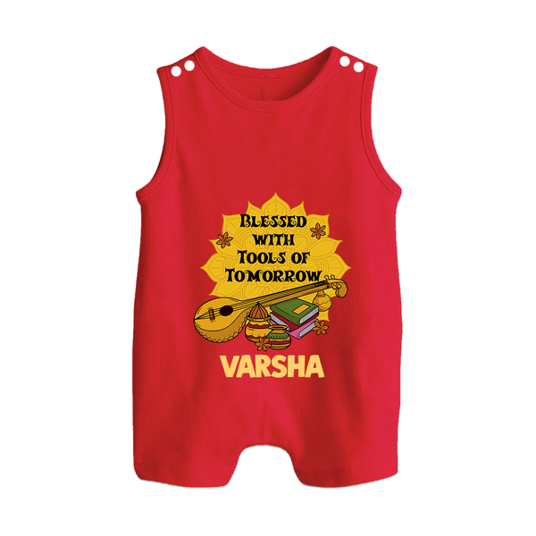 Blessed With Tools of Tomorrow Romper Suit | Custom Baby Romper Suit for Ayudha Puja - RED - 0 - 5 Months Old (Chest 18")
