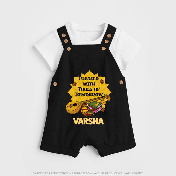 Blessed With Tools of Tomorrow Dungaree Set | Custom Baby Dungaree Set for Ayudha Puja - BLACK - 0 - 5 Months Old (Chest 18")