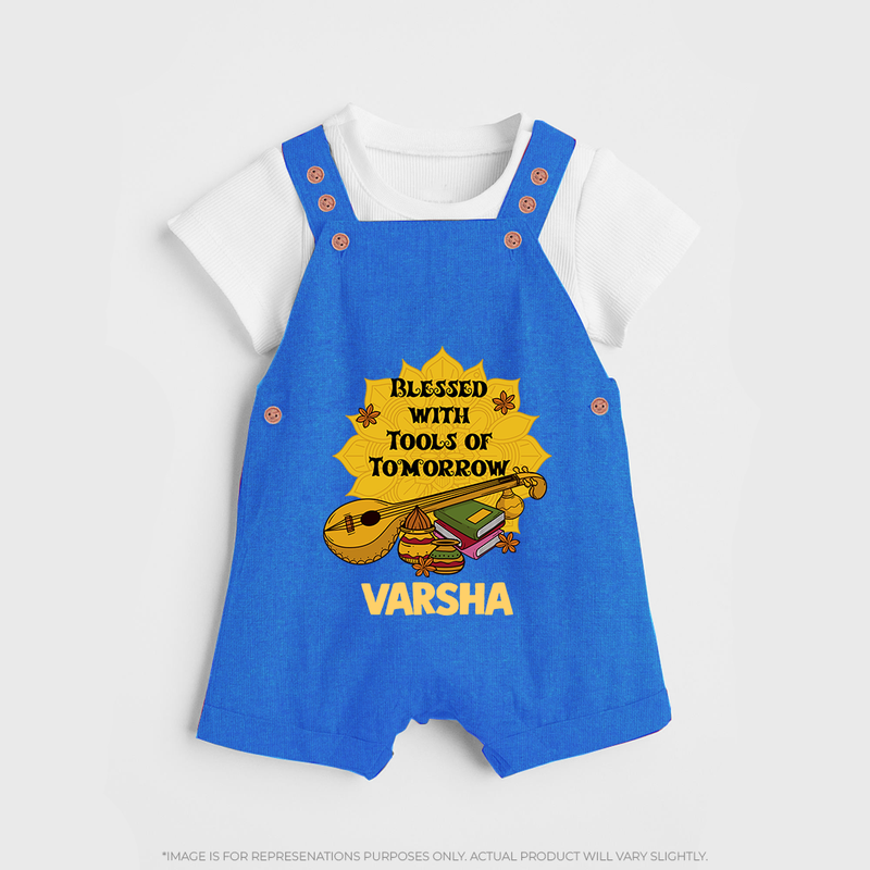 Blessed With Tools of Tomorrow Dungaree Set | Custom Baby Dungaree Set for Ayudha Puja - COBALT BLUE - 0 - 5 Months Old (Chest 18")