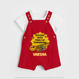 Blessed With Tools of Tomorrow Dungaree Set | Custom Baby Dungaree Set for Ayudha Puja - RED - 0 - 5 Months Old (Chest 18")