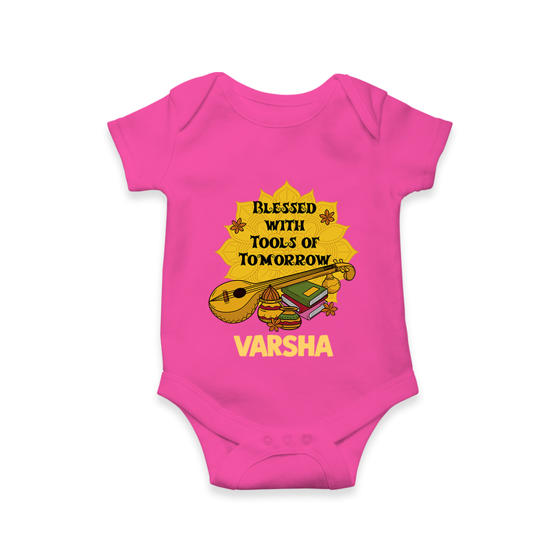 Blessed With Tools of Tomorrow Romper | Custom Baby Romper for Ayudha Puja - HOT PINK - New Born (Chest 14")