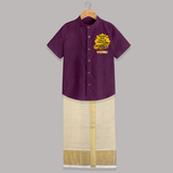  Blessed With Tools Of Tomorrow Shirt and Dhoti - GRAPE - 0 - 6 Months Old (Chest-23") (Dhoti length-14")
