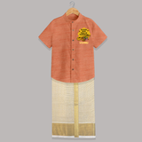 Blessed With Tools of Tomorrow Shirt And Dhoti | Custom Baby Shirt And Dhoti for Ayudha Puja - ORANGE - 0 - 6 Months Old (Chest-23") (Dhoti length-14")