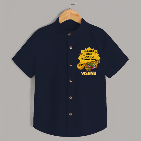 Blessed With Tools of Tomorrow Shirt | Custom Baby Shirt for Ayudha Puja - NAVY BLUE - 0 - 6 Months Old (Chest 23")