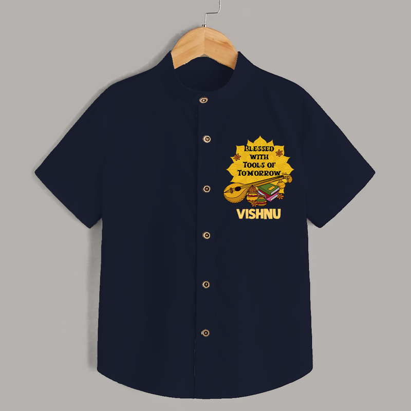 Blessed With Tools of Tomorrow Shirt | Custom Baby Shirt for Ayudha Puja - NAVY BLUE - 0 - 6 Months Old (Chest 23")