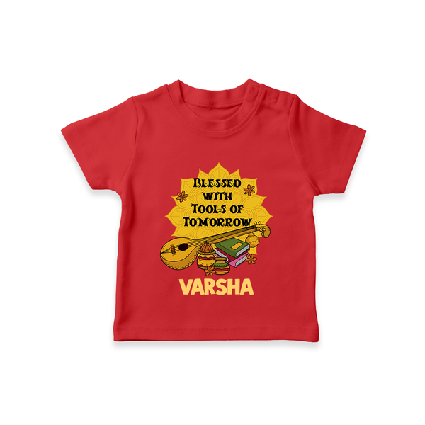 Blessed With Tools of Tomorrow Tshirt | Custom Baby Tshirt for Ayudha Puja - RED - 0-5 Months Old (Chest 17")