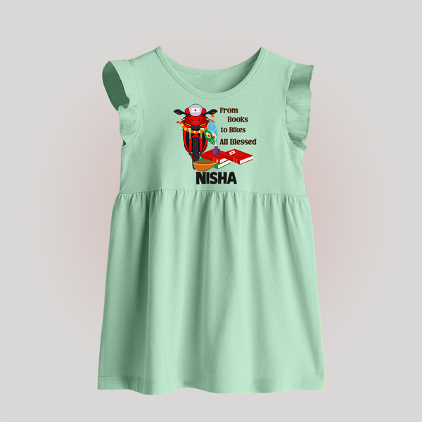 From Books to Bikes All Blessed Baby Frock | Personalized Baby Frock for Little Learners - MINT GREEN - 0 - 3 Months Old (Chest 17")