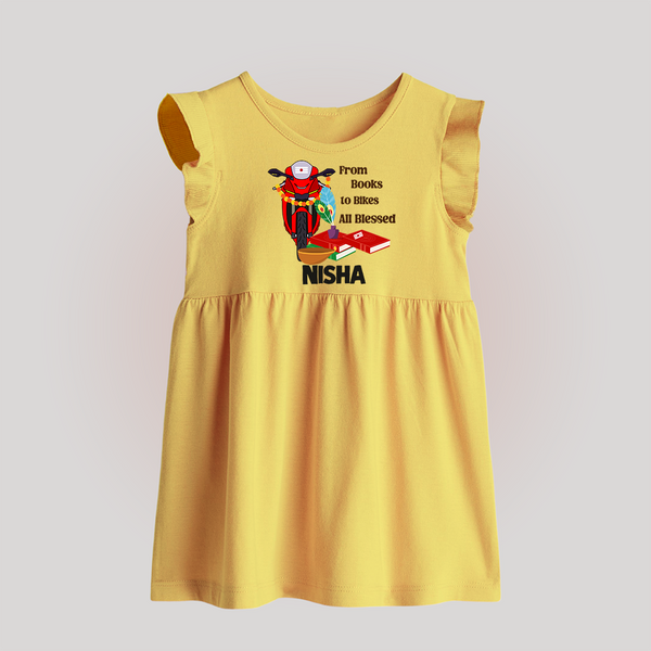 From Books to Bikes All Blessed Baby Frock | Personalized Baby Frock for Little Learners - PASTEL YELLOW - 0 - 3 Months Old (Chest 17")